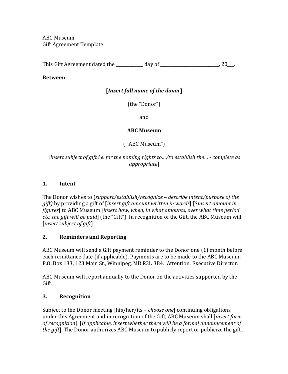 Gift Agreement Template, Page 1