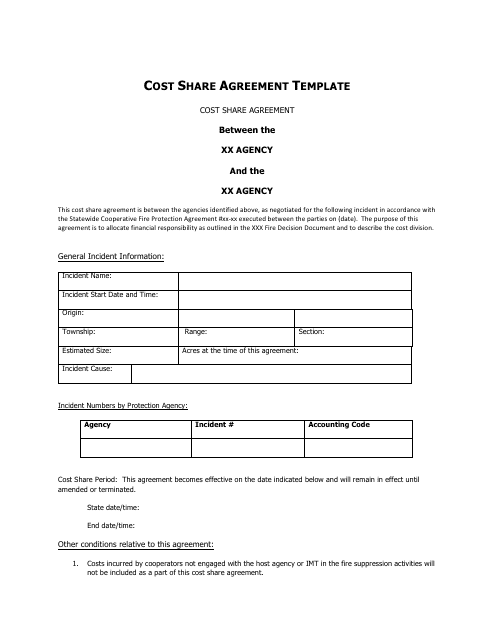 &quot;Cost Share Agreement Template&quot; Download Pdf