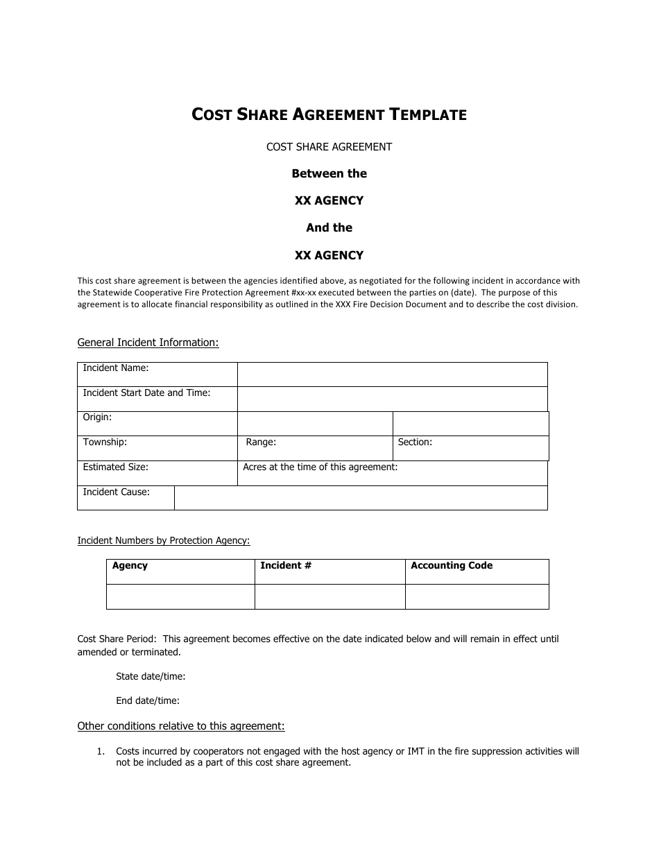 Cost Share Agreement Template, Page 1