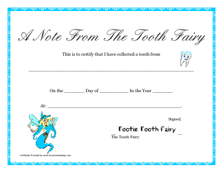 Document preview: Tooth Fairy Certificate Template - White