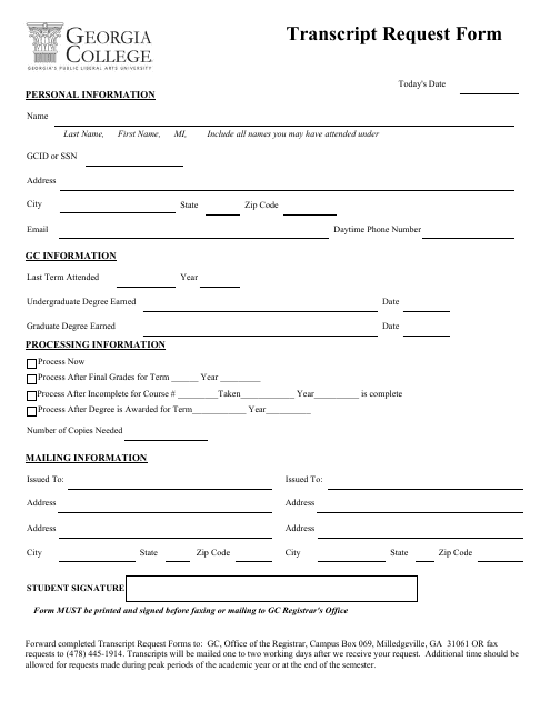 Transcript Request Form - Georgia College - Georgia (United States)