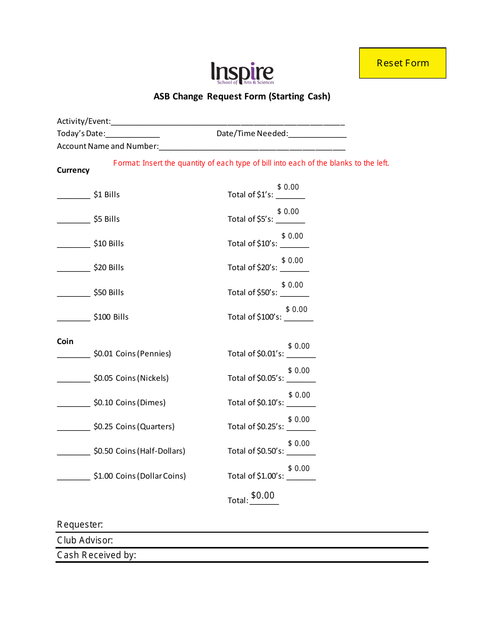 Asb Change Request Form (Starting Cash) - Inspire, Page 1