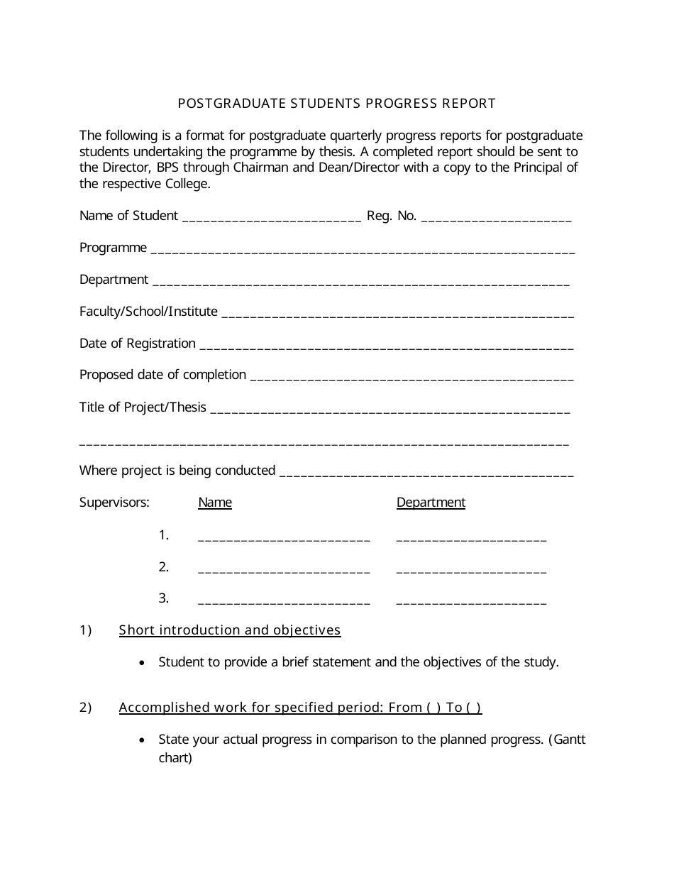 Postgraduate Students Progress Report Template - University of In Educational Progress Report Template