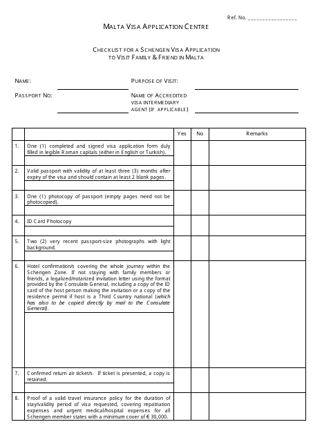 Checklist Template For A Schengen Visa Application To Visit Family