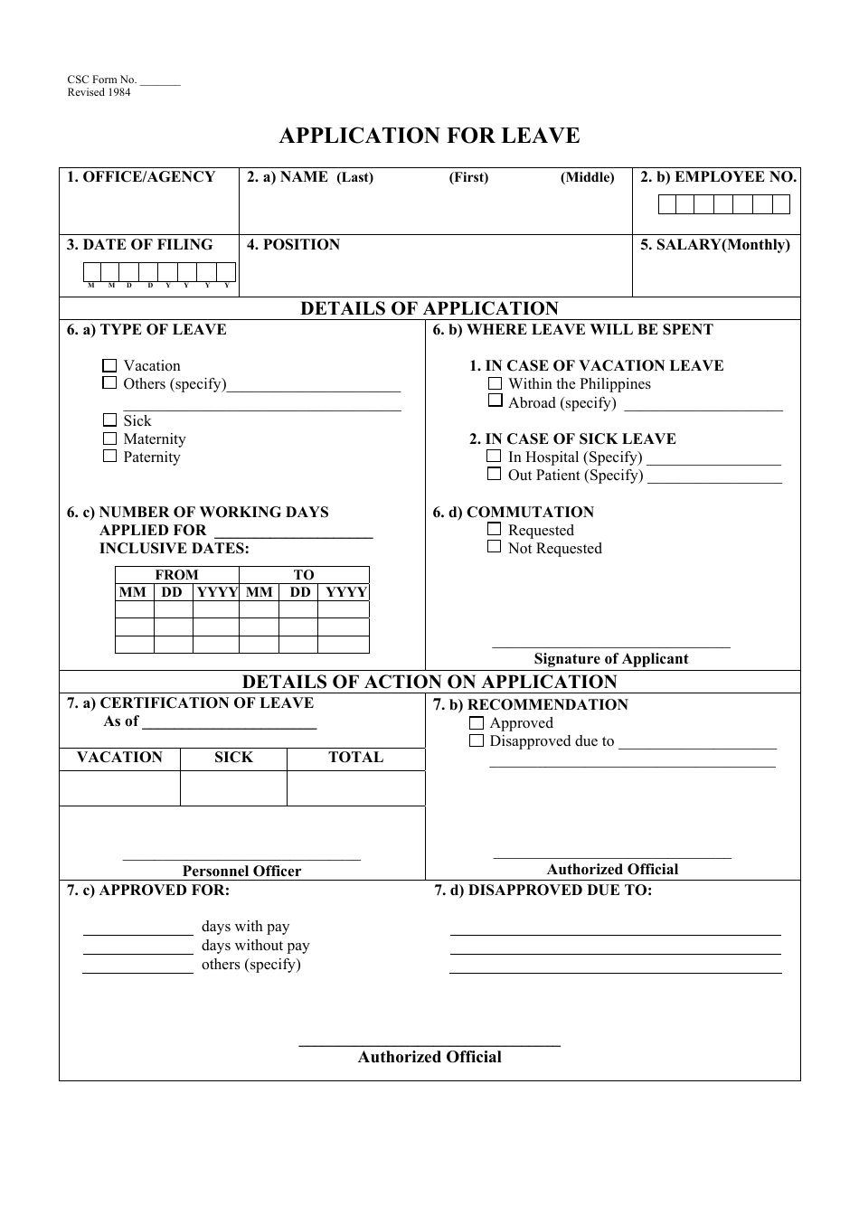 Leave Application Form - White, Page 1