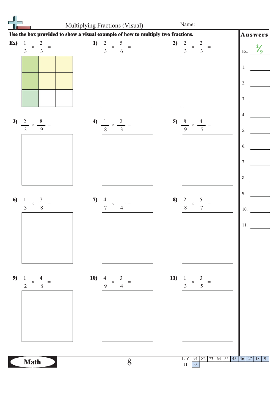 Multiplying Fractions Visual Worksheet With Answers Download Printable PDF Templateroller