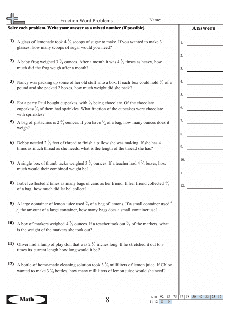 Fraction Word Problems Worksheet With Answer Key - 13