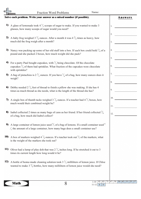 Fraction Word Problems With Answers Pdf Ericvisser