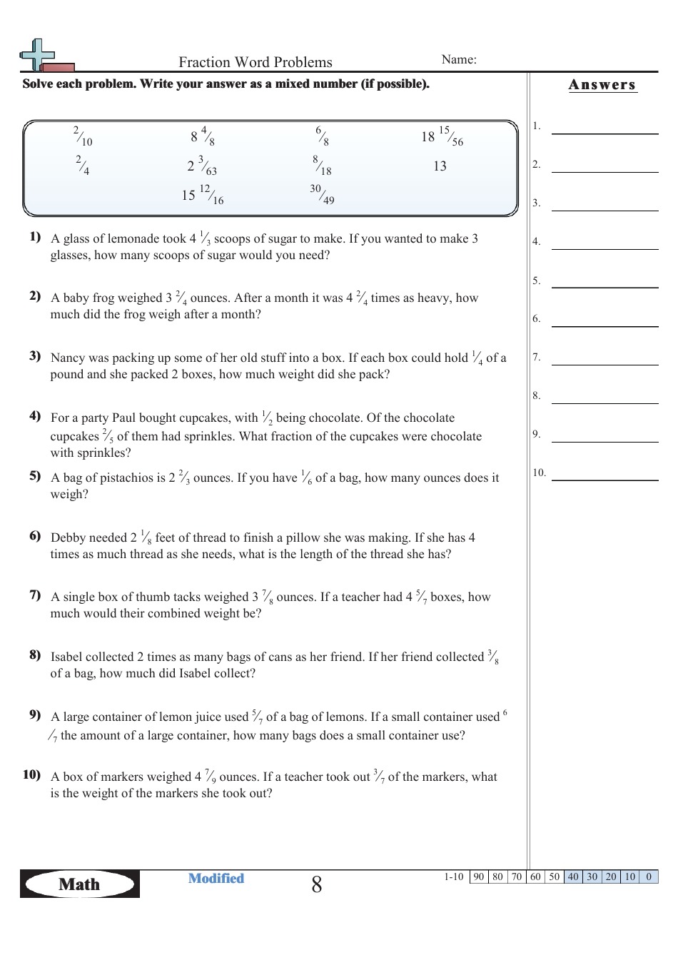 Fraction Word Problems Worksheet With Answer Key - 13, Page 3