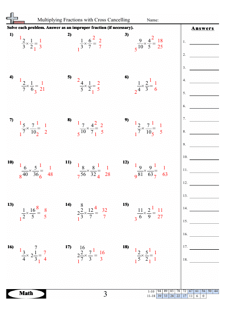 Multiplying Fractions With Cross Cancelling Worksheet With Answers