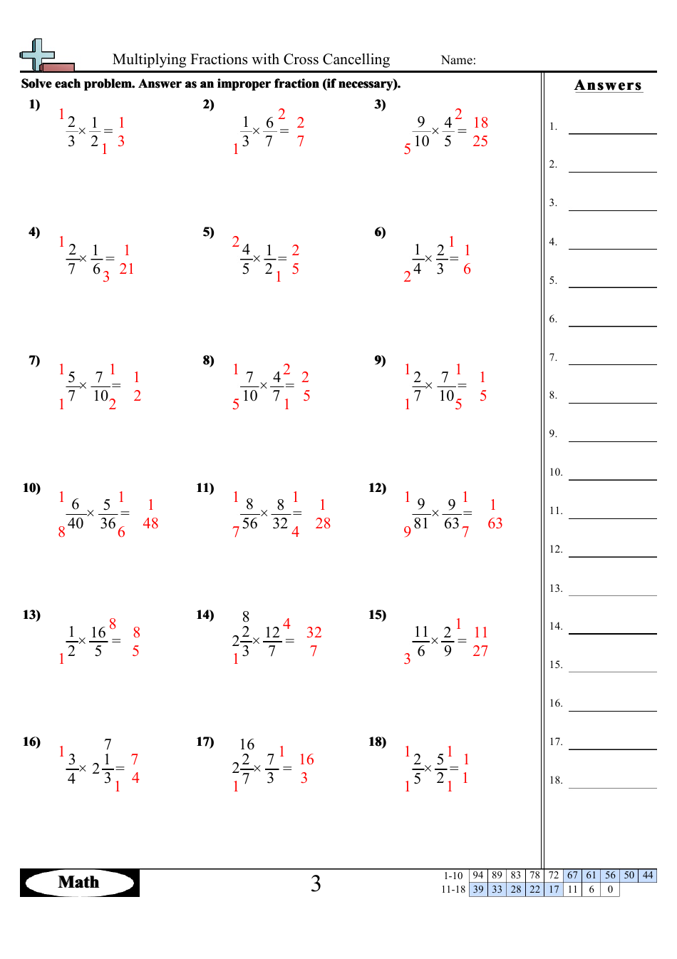 multiplying fractions with cross cancelling worksheet with answers download printable pdf templateroller