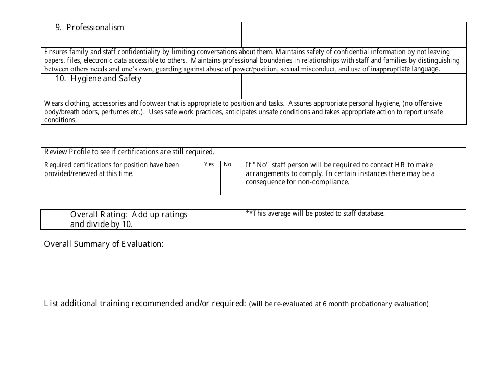New Hire Mid Probationary Performance Evaluation Template, Page 3