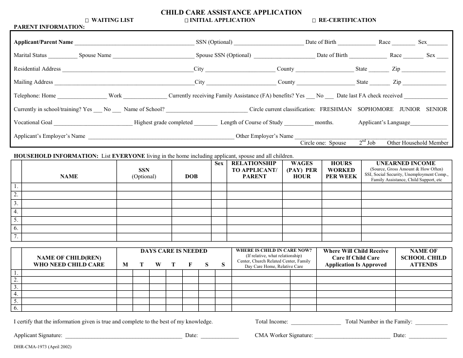 Form DHR-CMA-1973 Child Care Assistance Application - Alabama, Page 2
