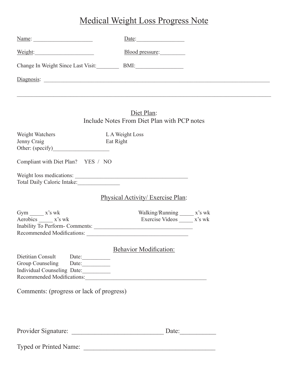Medical Weight Loss Progress Note Template sample