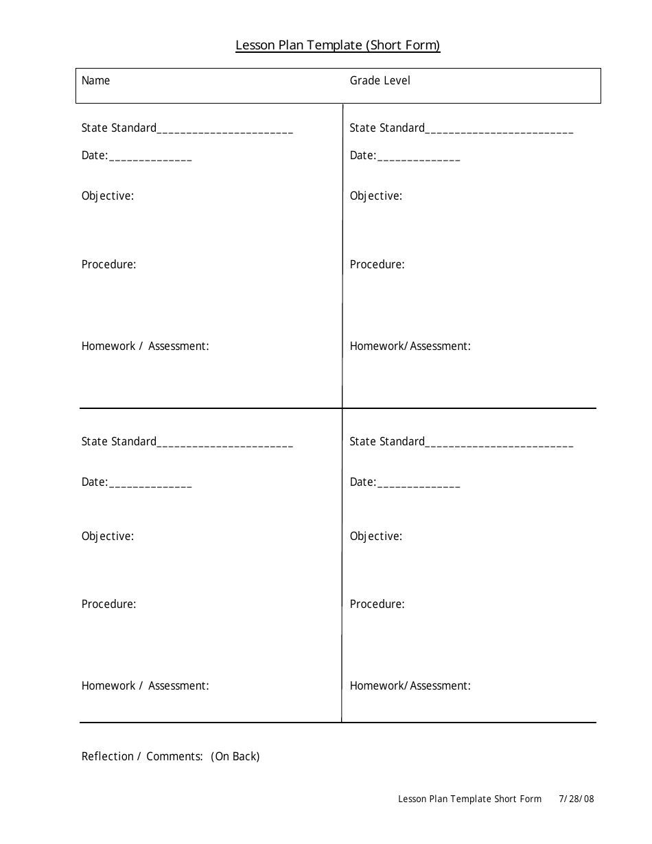 Lesson Plan Template - Short Form, Page 1