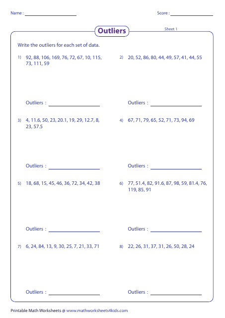 Outliers Worksheet With Answer Key