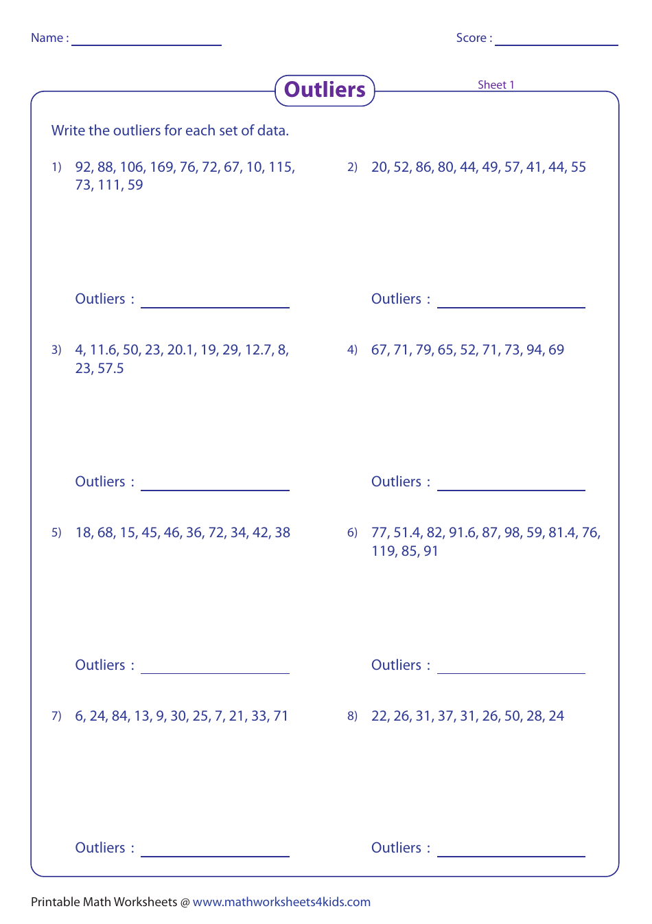 Outliers Worksheet With Answer Key Download Printable PDF Templateroller