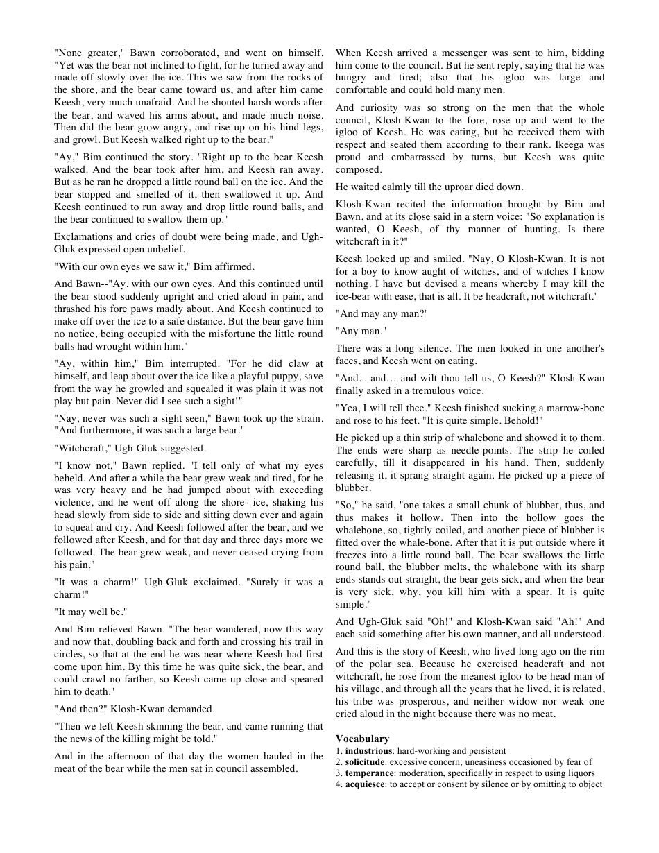 The Story of Keesh Reading Quiz, Page 3