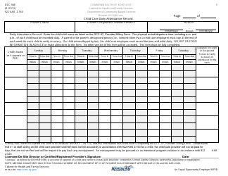 Document preview: Form DCC-94E Child Care Daily Attendance Record - Kentucky