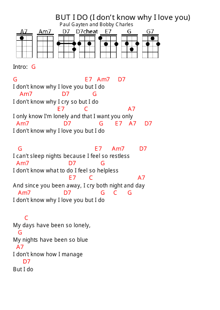 Paul Gayten And Bobby Charles But I Do I Don T Know Why I Love You Ukulele Chord Chart Download Printable Pdf Templateroller