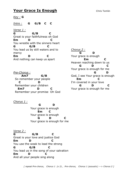 Chris Tomlin - Your Grace Is Enough (G) Chord Chart