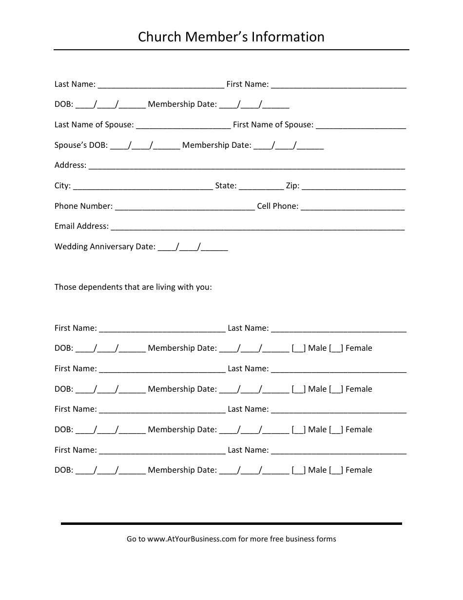 Church Member Information Form, Page 1