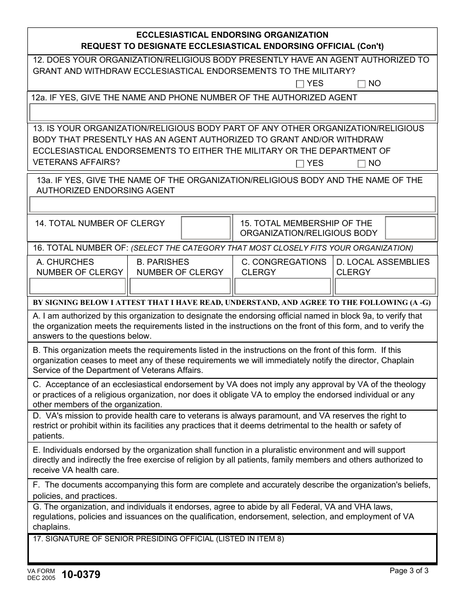 VA Form 10-0379 Ecclesiastical Endorsing Organization Request to Designate Ecclesiastical Endorsing Official, Page 3
