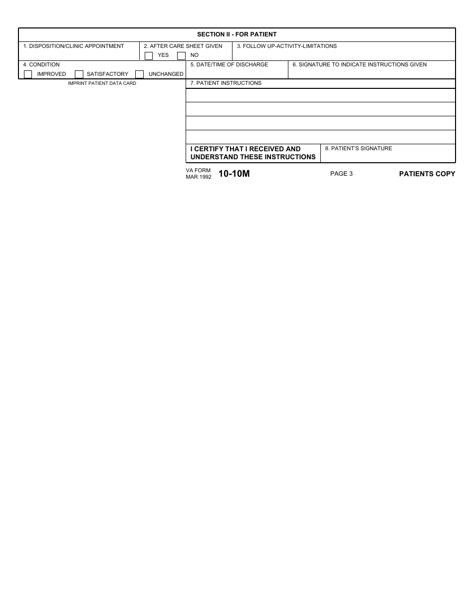 VA Form 10-10M Medical Certificate, Page 3