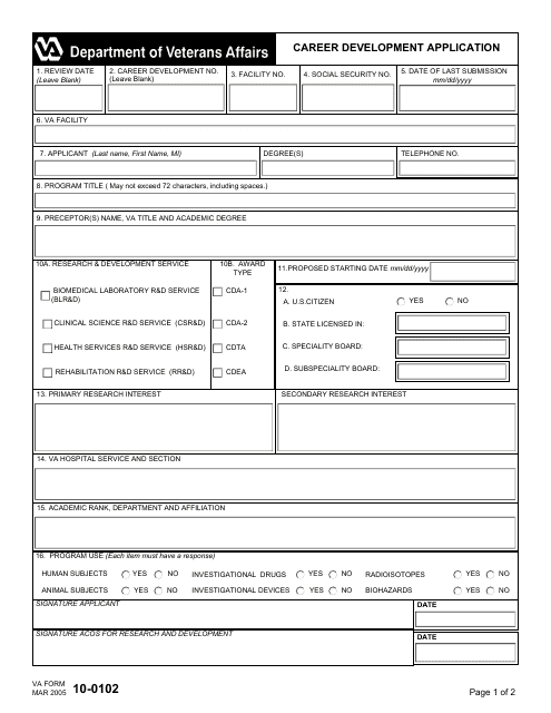 VA Form 10-0102 Career Development Application