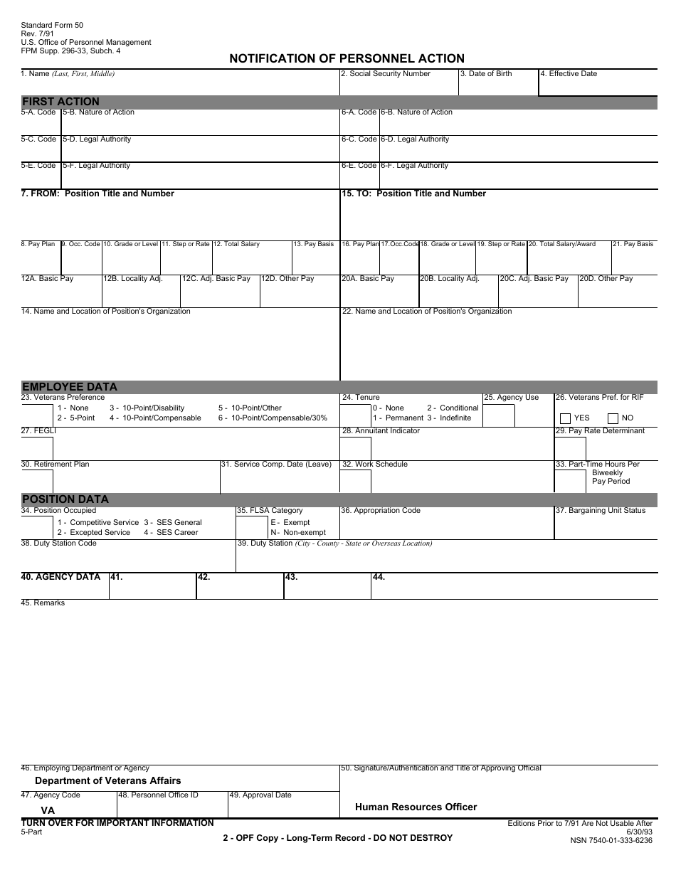 OPM Form SF-50 Notification of Personnel Action, Page 3