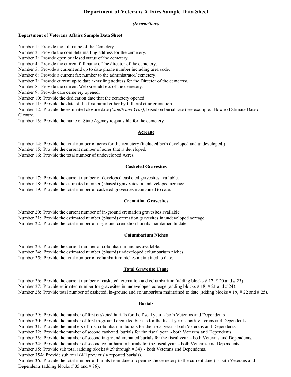 VA Form 40-0241 State Cemetry Data, Page 3