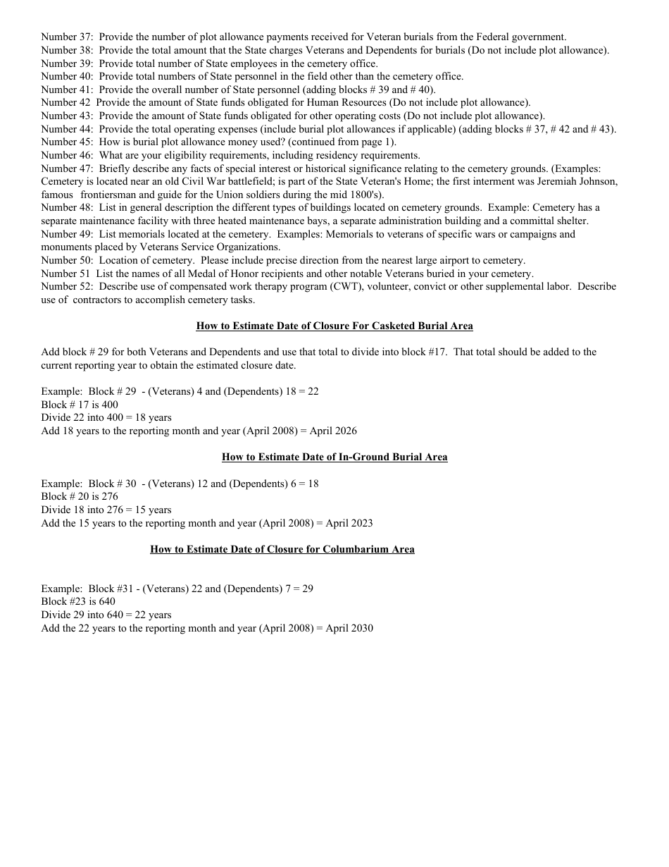 VA Form 40-0241 State Cemetry Data, Page 4