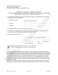 Document preview: Statement of Correction of Trademark Information Correcting Registered Agent Information by Stating an Address for Service of Process - Sample - Colorado