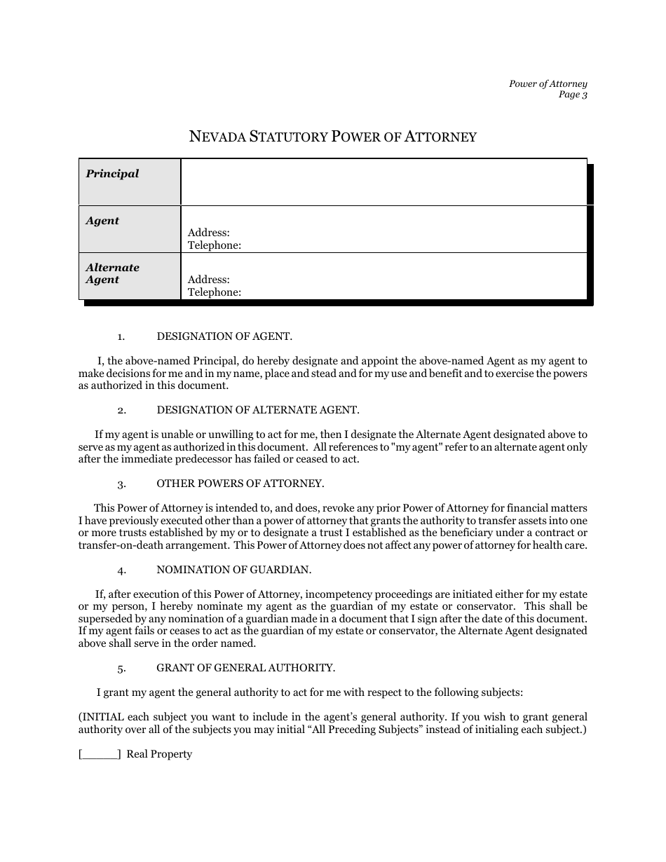 Nevada Statutory Power Of Attorney Form Twelve Points Fill Out Sign Online And Download Pdf 8347