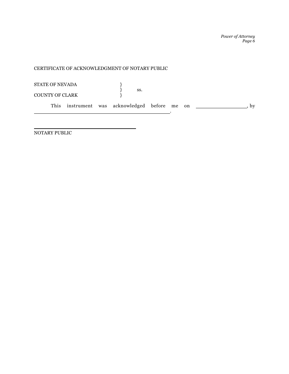 Nevada Statutory Power of Attorney Form - Twelve Points - Fill Out ...