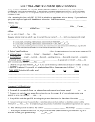 &quot;Last Will and Testament Questionnaire Template&quot;