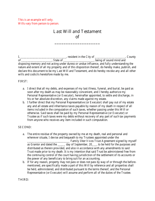 Last Will and Testament Template Download Pdf