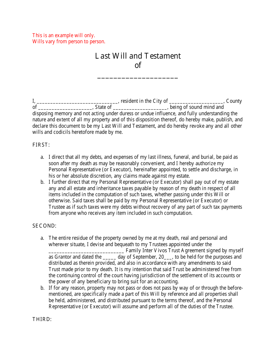 Last Will and Testament Template Download Printable PDF Templateroller