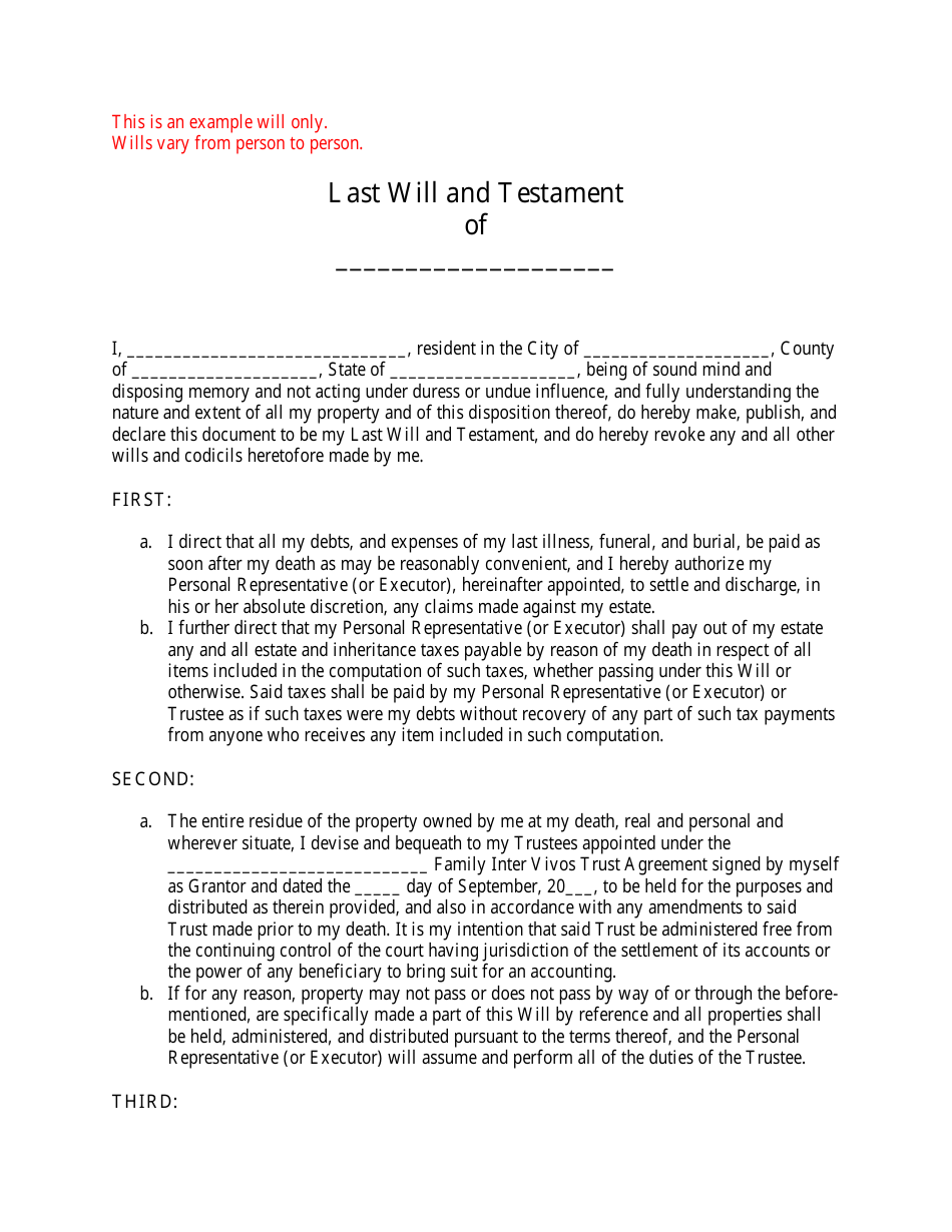 Last Will And Testament Template Download Printable Pdf Templateroller