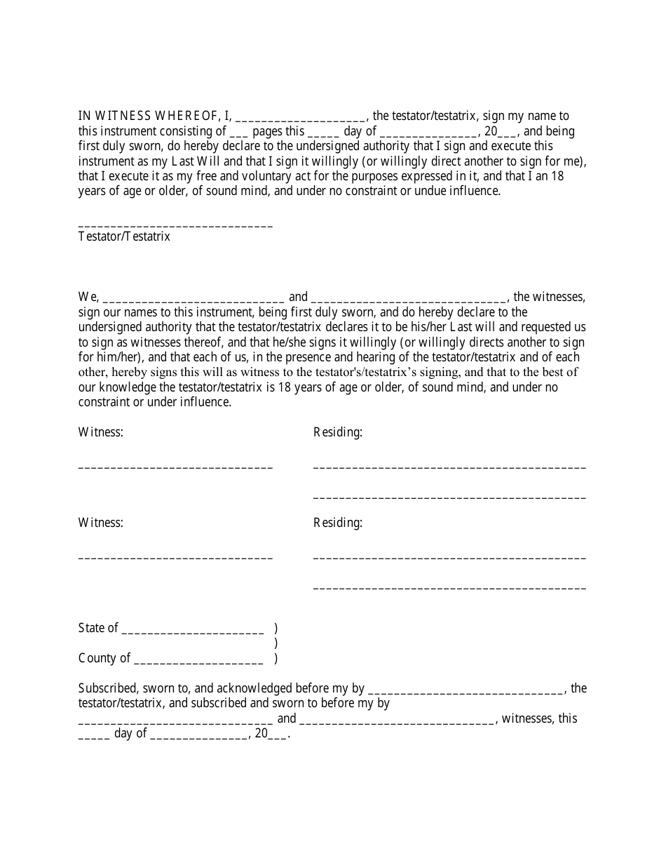 Last Will And Testament Template Download Printable Pdf 