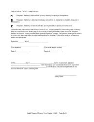 Health Powers of Attorney Form for Indiana Residents - Indiana, Page 2