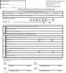 Form OS/SS-7 &quot;Application for Certificate of Ownership&quot; - New Jersey
