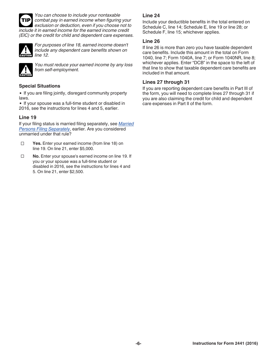 Instructions for IRS Form 2441 Child and Dependent Care Expenses, Page 6