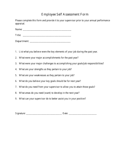 Employee Self Assessment Form Download Pdf
