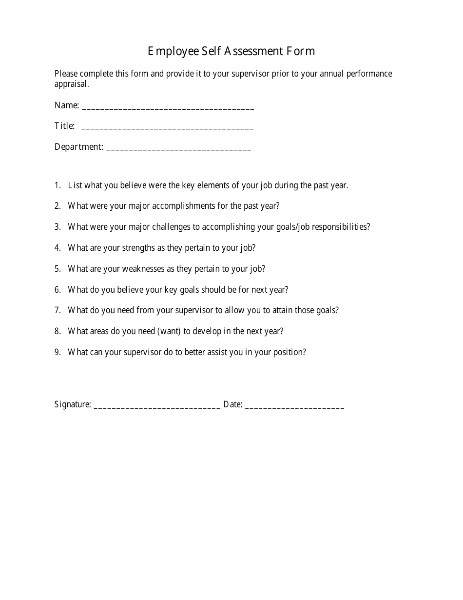Employee Self Assessment Form, Page 1