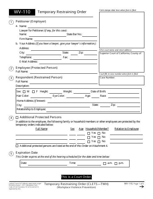Form WV-110 Printable Pdf