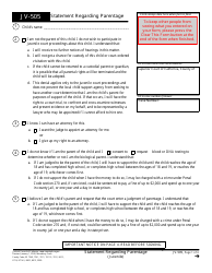 Document preview: Form JV-505 Statement Regarding Parentage (Juvenile) - California