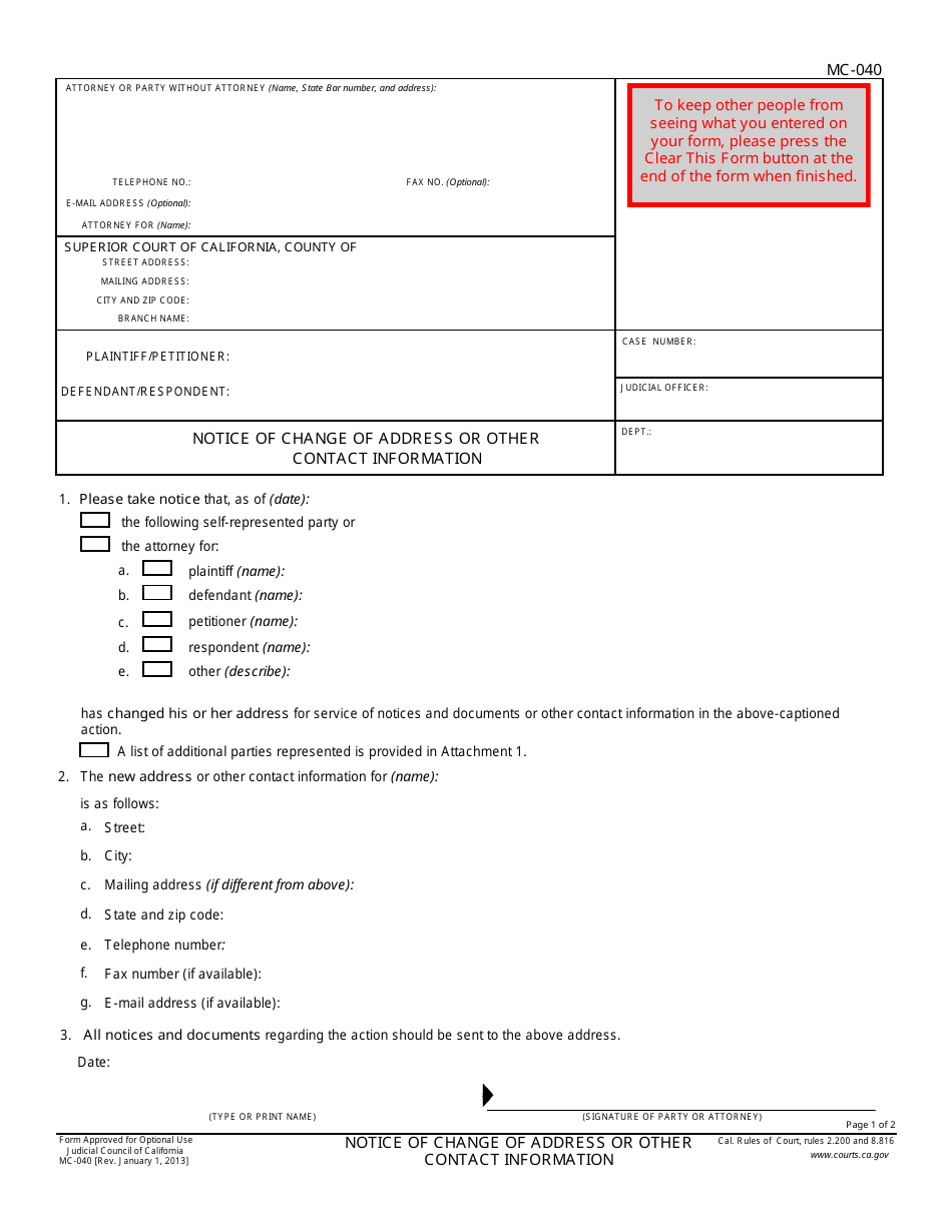 Form MC-040 - Fill Out, Sign Online and Download Fillable PDF ...