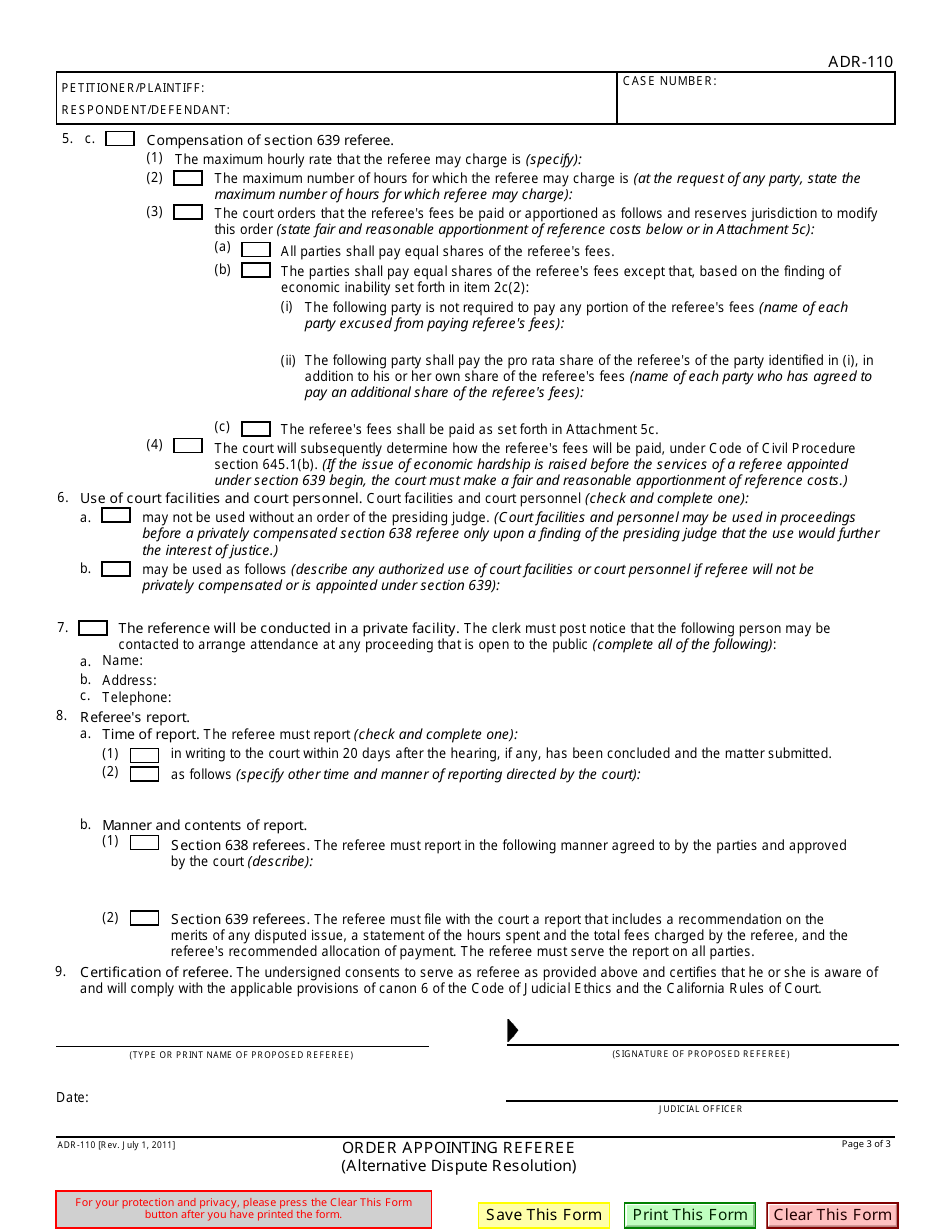 Form ADR-110 Order Appointing Referee - California, Page 3