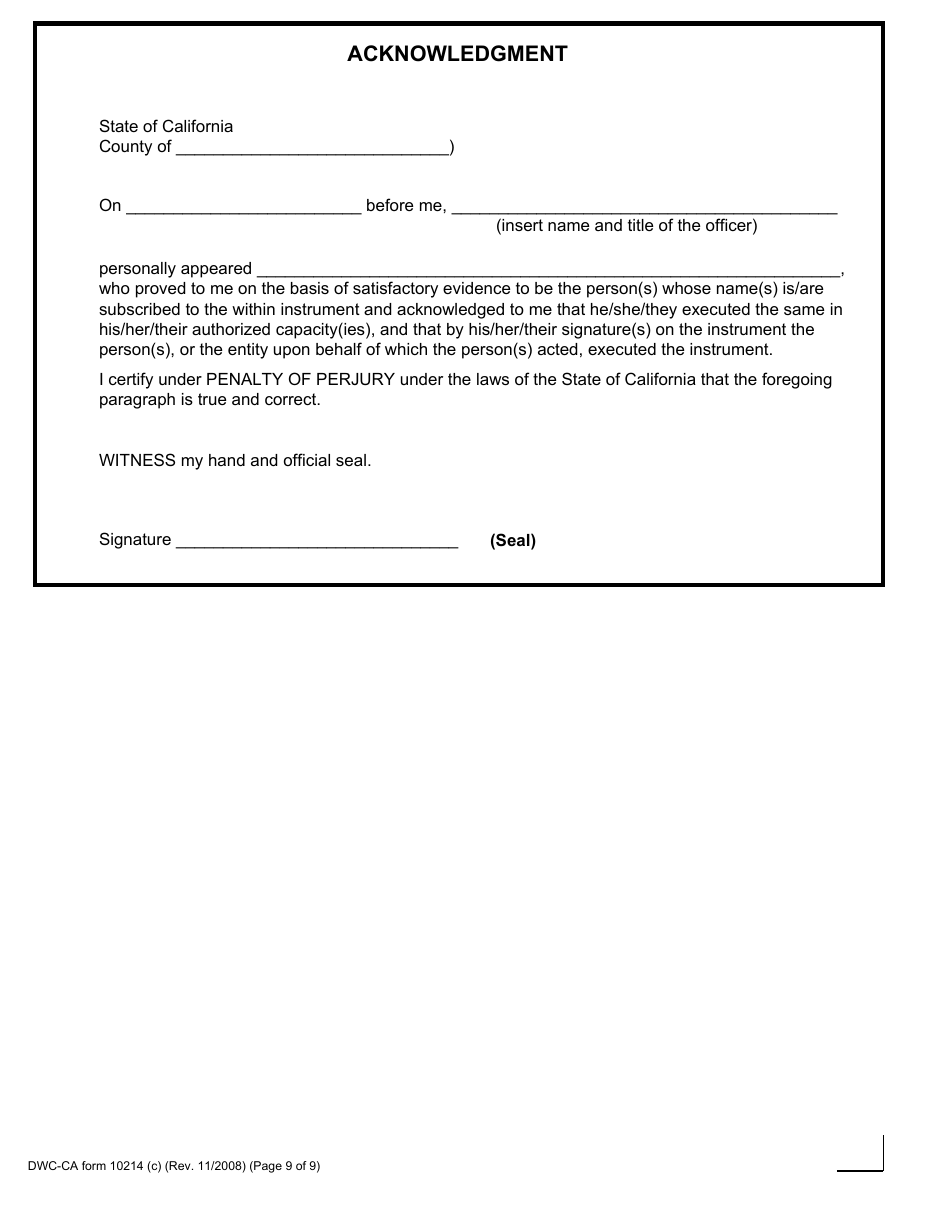 Form 10214 Compromise and Release - California, Page 9